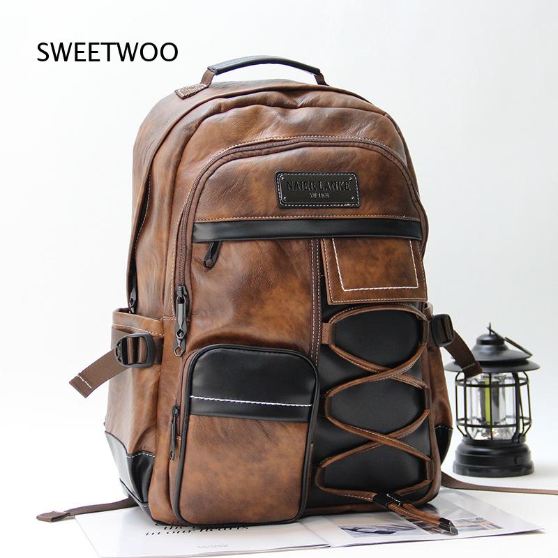 Leather Backpack Vintage - Мужской рюкзак из искусственной кожи коричневого
